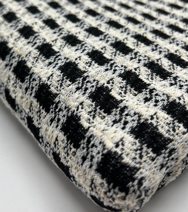 Black White Gingham Gold Speckles Jacquard Stretch Fabric