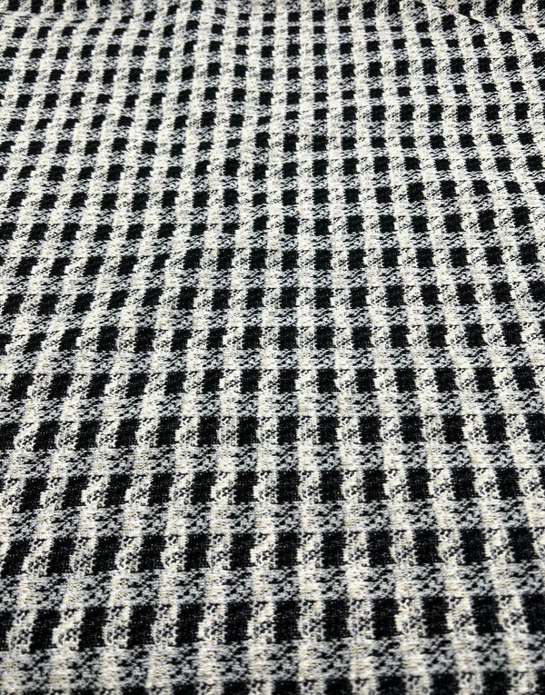 Black White Gingham Gold Speckles Jacquard Stretch Fabric