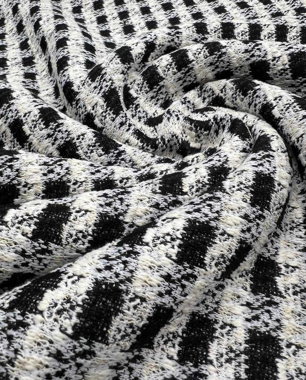 Black White Gingham Gold Speckles Jacquard Stretch Fabric