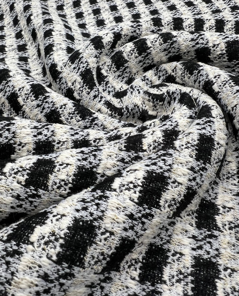 Black White Gingham Gold Speckles Jacquard Stretch Fabric