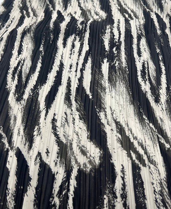 Black White Mix Plisse Pleated Stretch Fabric