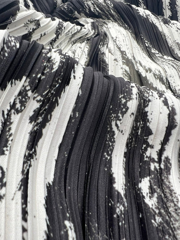 Black White Mix Plisse Pleated Stretch Fabric
