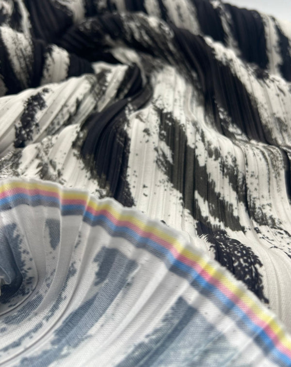Black White Mix Plisse Pleated Stretch Fabric