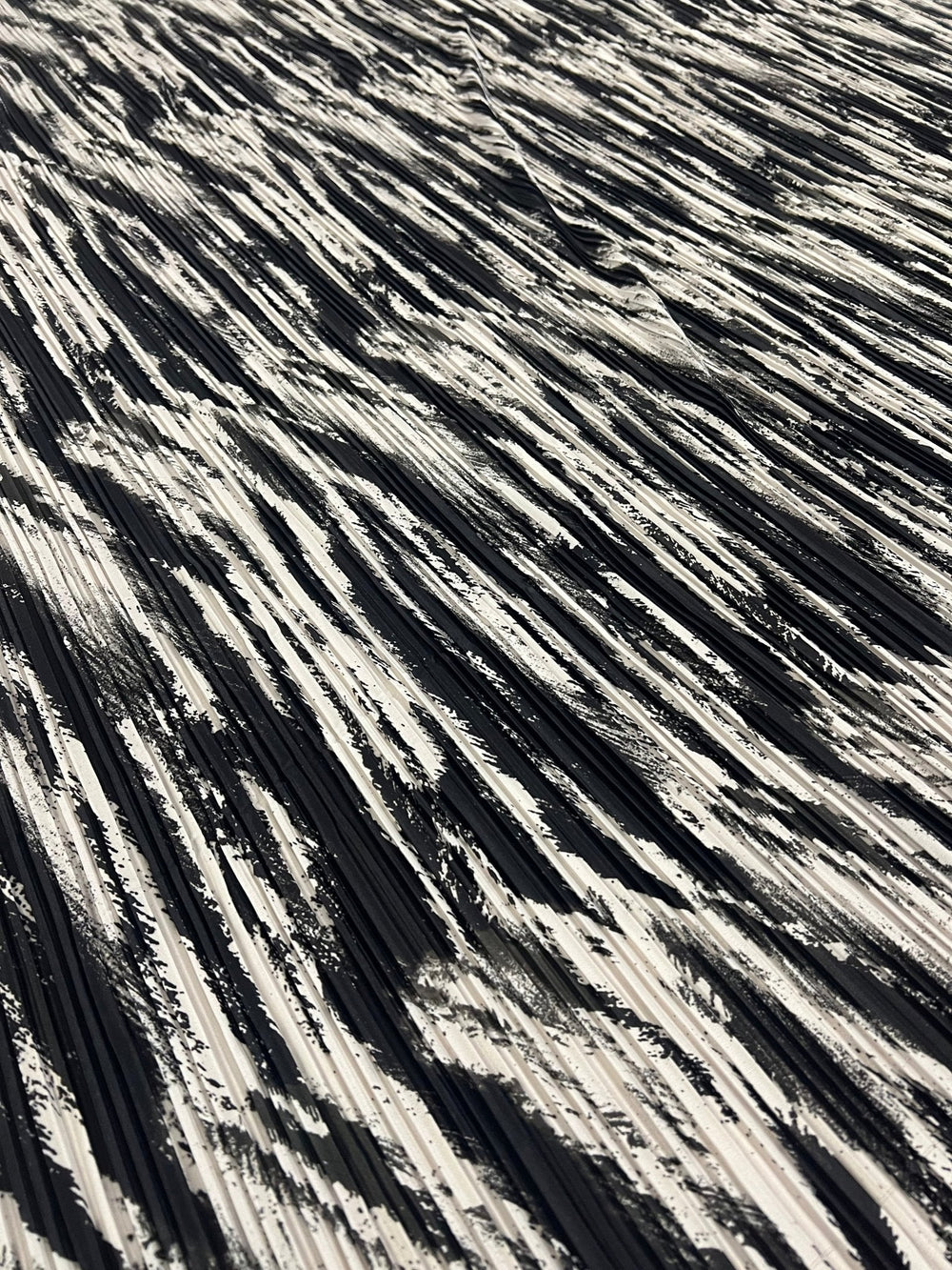 Black White Mix Plisse Pleated Stretch Fabric