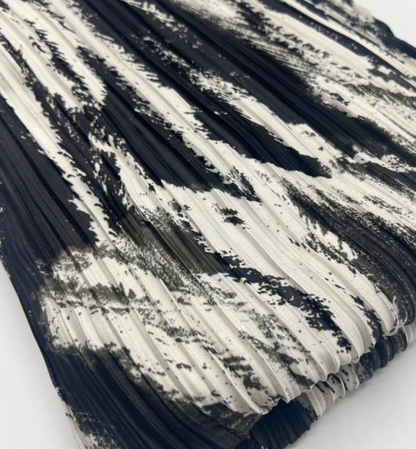 Black White Mix Plisse Pleated Stretch Fabric