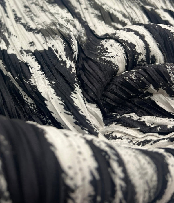 Black White Mix Plisse Pleated Stretch Fabric