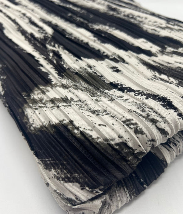 Black White Mix Plisse Pleated Stretch Fabric