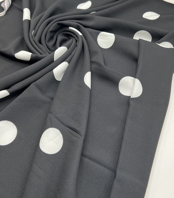 Black White Polka Print Bubble Crepe Non Stretch Fabric