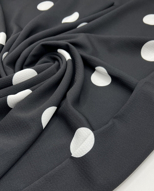 Black White Polka Print Bubble Crepe Non Stretch Fabric