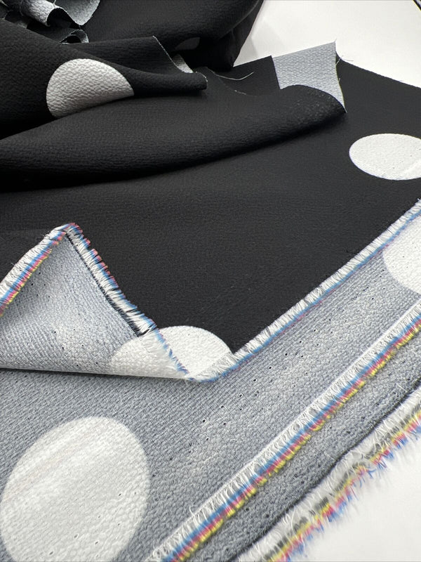 Black White Polka Print Bubble Crepe Non Stretch Fabric