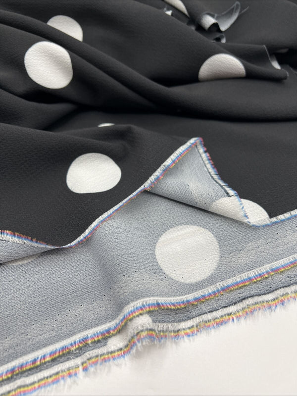 Black White Polka Print Bubble Crepe Non Stretch Fabric