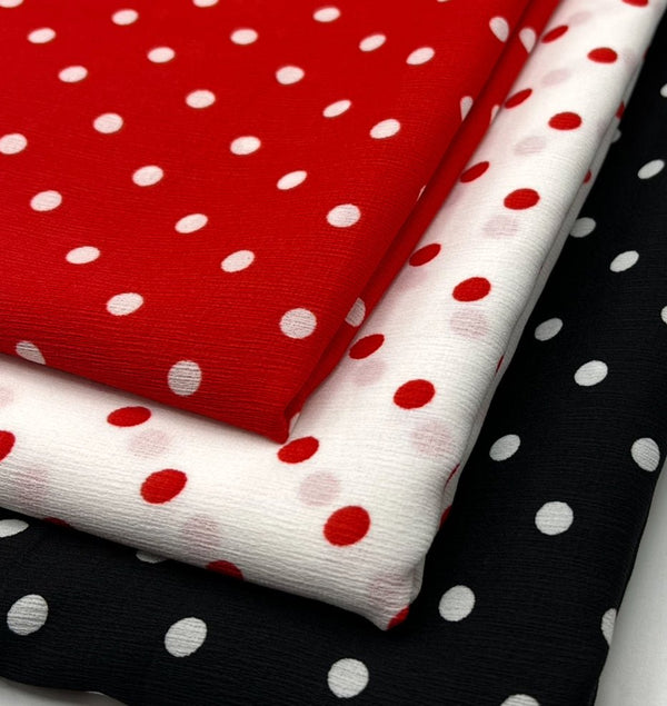 Black White Polka Spot Lightweight Crepe Non Stretch Fabric