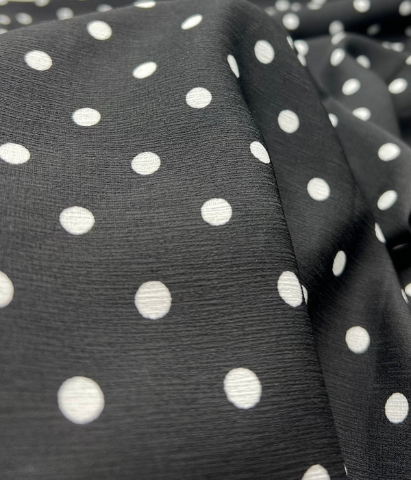 Black White Polka Spot Lightweight Crepe Non Stretch Fabric