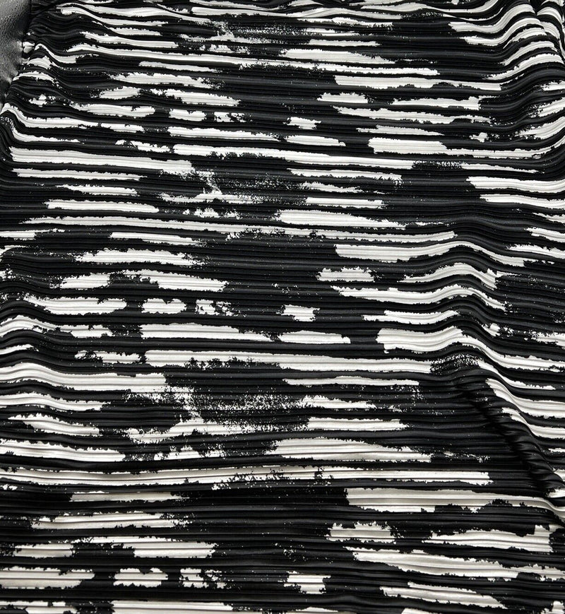 Black White Printed Plisse Pleated Stretch Fabric