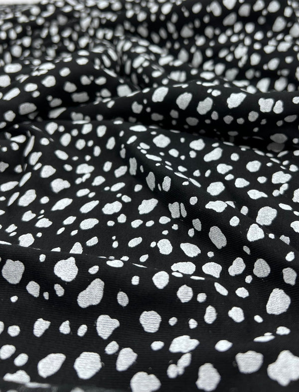 Black White Specs Print Viscose Elastane Fabric