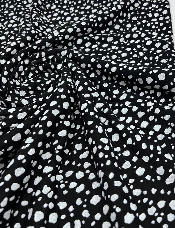 Black White Specs Print Viscose Elastane Fabric