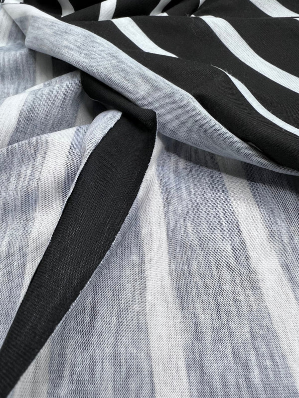 Black White Stripe Print Spun Poly Stretch Fabric