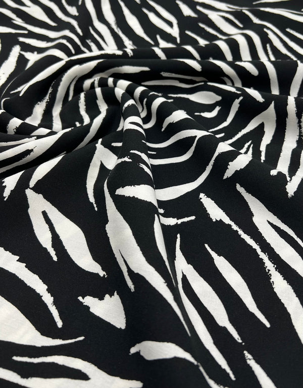 Black White Zebra Animal Lightweight Non Stretch Woven Fabric