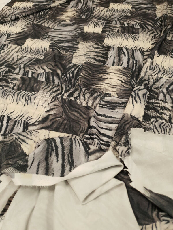 Black & White Zebra Mix Print Lightweight Jersey Crepe Fabric 4 Way Stretch