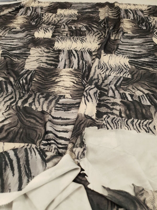 Black & White Zebra Mix Print Lightweight Jersey Crepe Fabric 4 Way Stretch