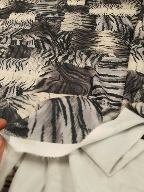 Black & White Zebra Mix Print Lightweight Jersey Crepe Fabric 4 Way Stretch