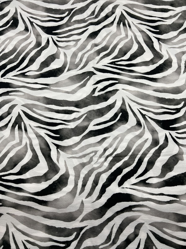 Black Zebra Print Lightweight Bubble Crepe Non Stretch Fabric