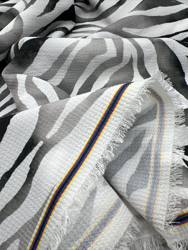 Black Zebra Print Lightweight Bubble Crepe Non Stretch Fabric