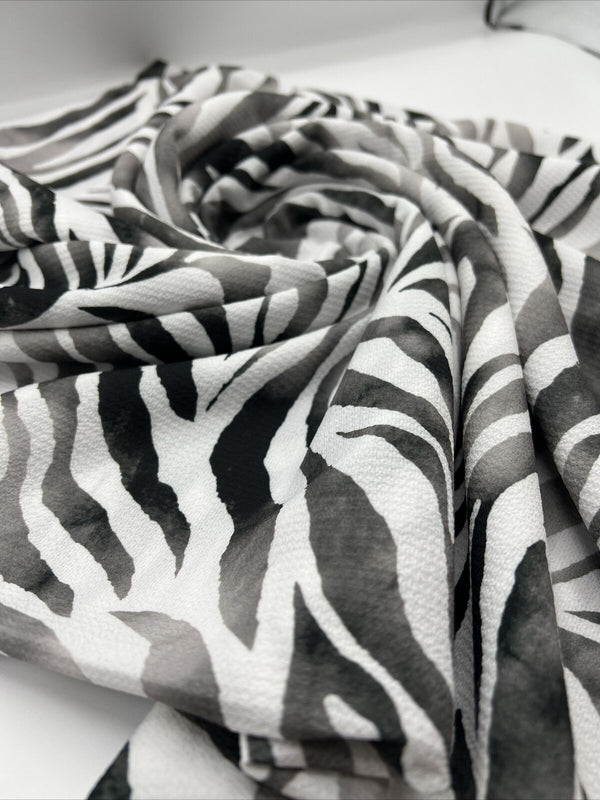 Black Zebra Print Lightweight Bubble Crepe Non Stretch Fabric