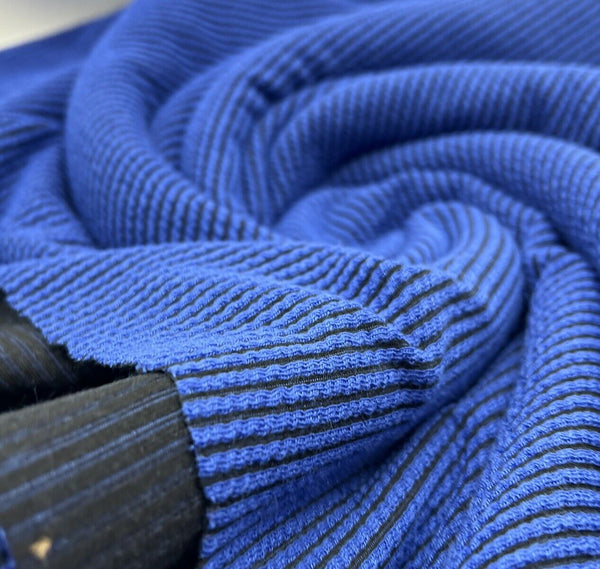Blue & Black Crinkle Rib Stretch Fabric