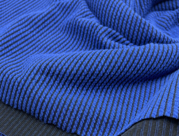 Blue & Black Crinkle Rib Stretch Fabric