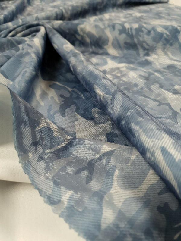 Blue Camo Printed Plain Scuba 4 Way Stretch Jersey Fabric