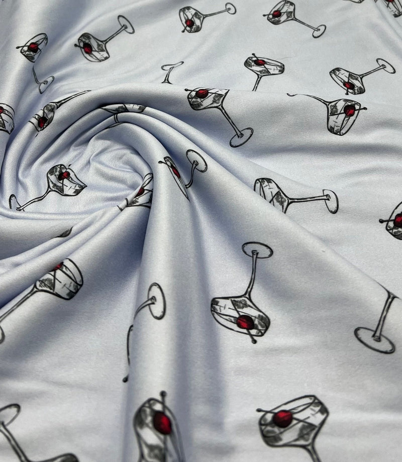Blue Cocktail Super Soft Print Spun Poly Stretch Fabric