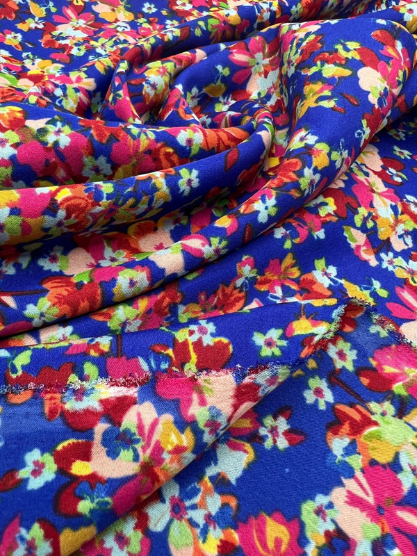 Blue Ditsy Floral Lightweight Non Stretch Woven Fabric