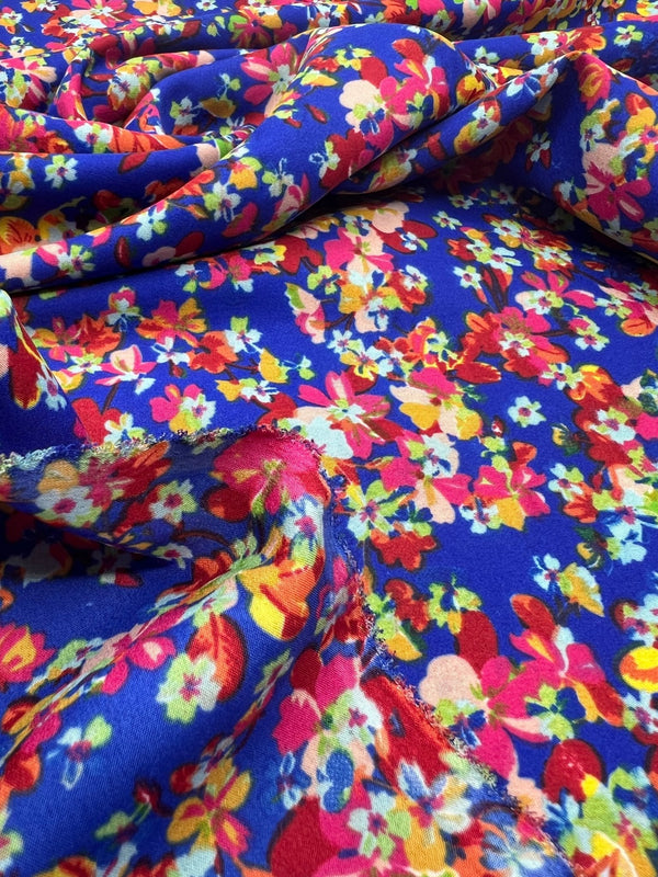 Blue Ditsy Floral Lightweight Non Stretch Woven Fabric