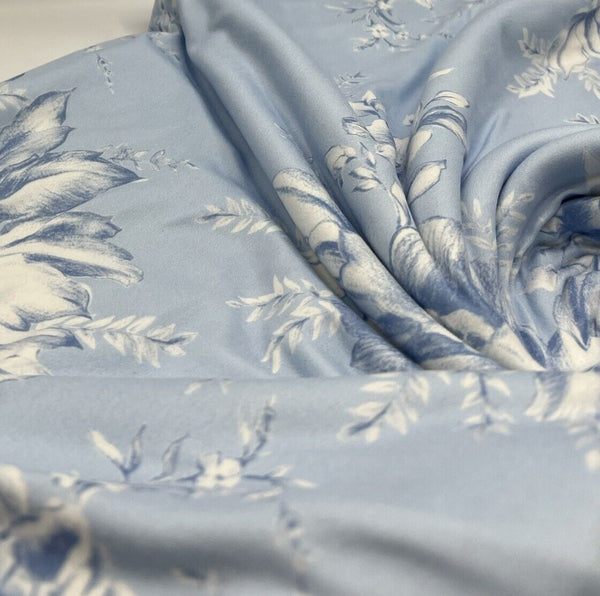Blue Floral Print Super Soft Spun Poly Stretch Fabric