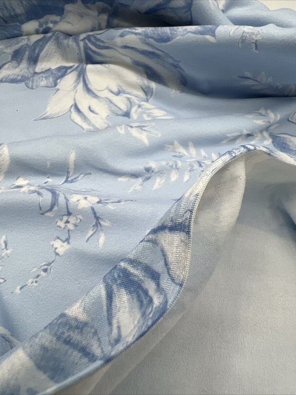 Blue Floral Print Super Soft Spun Poly Stretch Fabric
