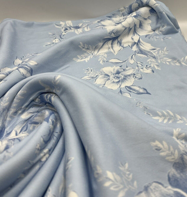 Blue Floral Print Super Soft Spun Poly Stretch Fabric