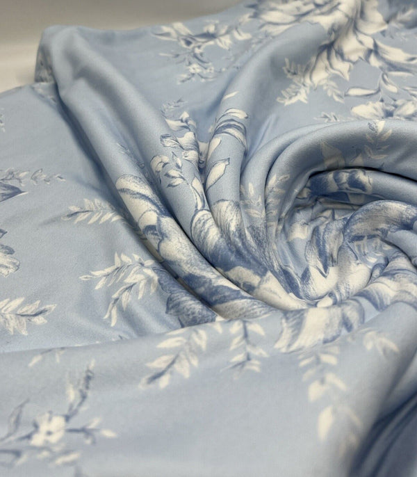 Blue Floral Print Super Soft Spun Poly Stretch Fabric