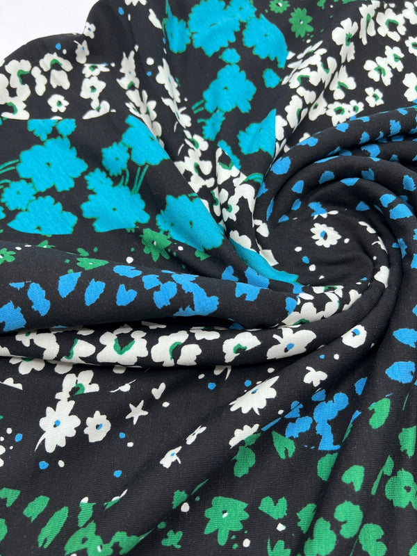 Blue Green Animal Mix Print Heavy Viscose Elastane 4 Way Stretch Fabric