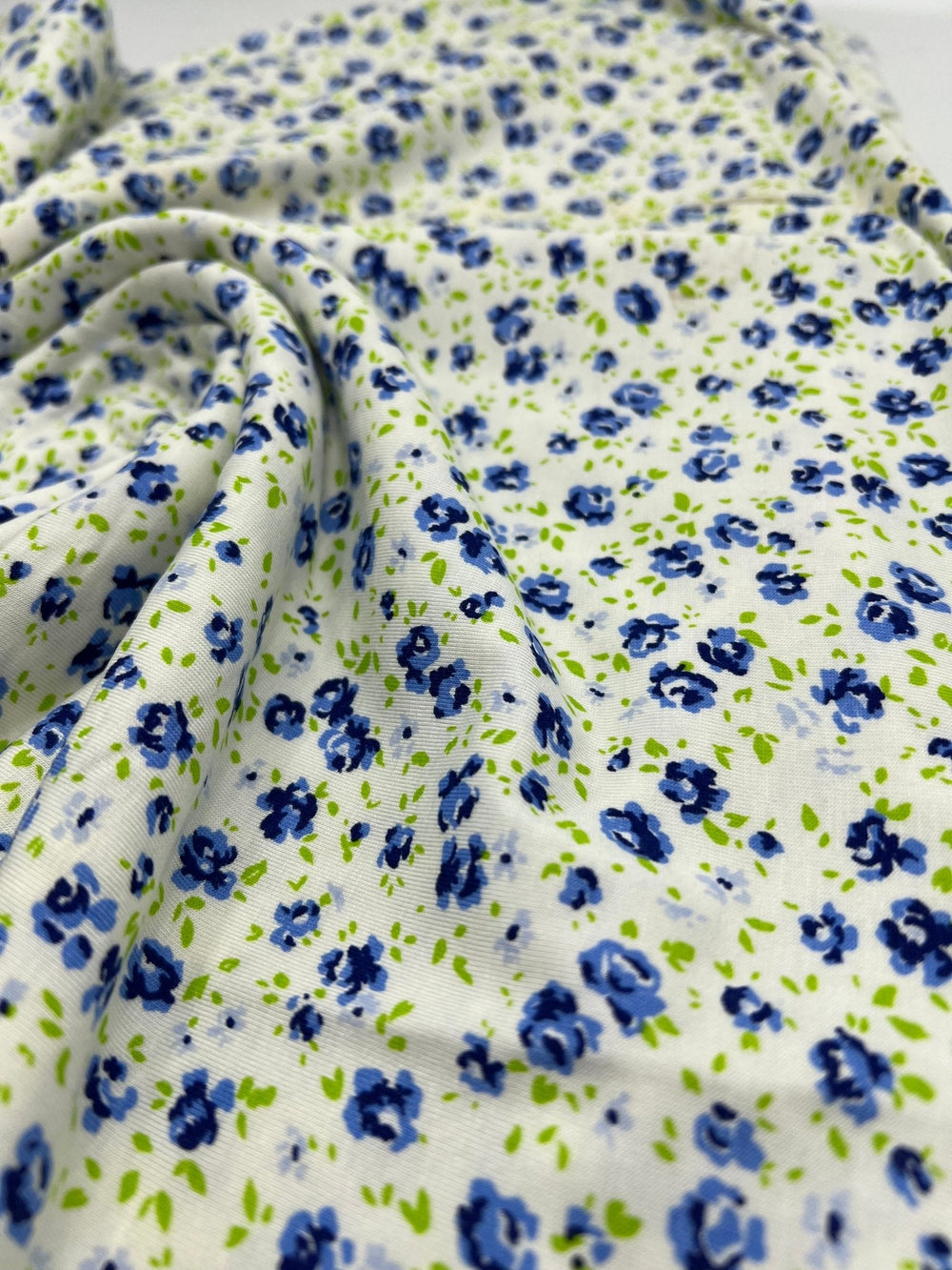 Blue Ivory Floral Print Viscose Elastane Fabric