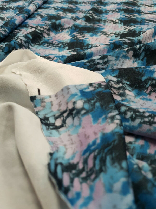 Blue Mix Printed Lightweight Jersey Crepe Fabric 4 Way Stretch