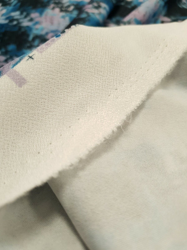 Blue Mix Printed Lightweight Jersey Crepe Fabric 4 Way Stretch