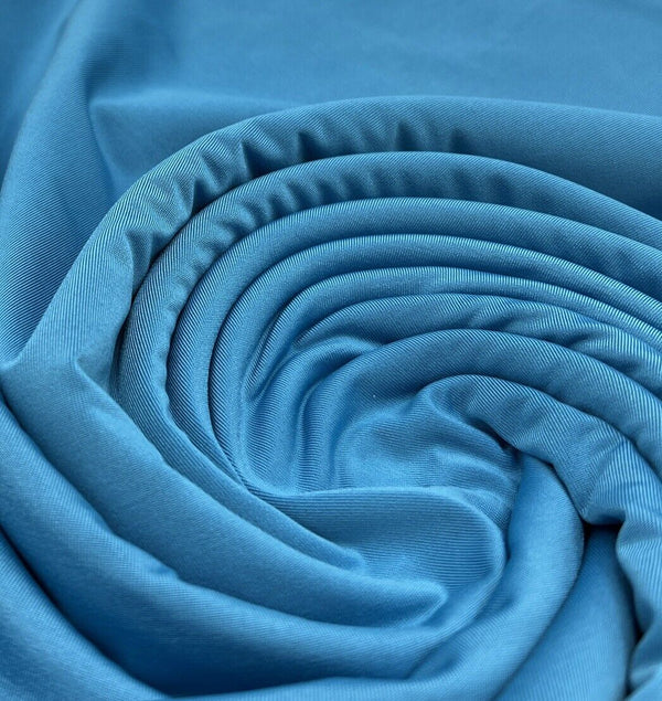 Blue Plain Shiny Soft Touch Slinky 4 Way Stretch Fabric