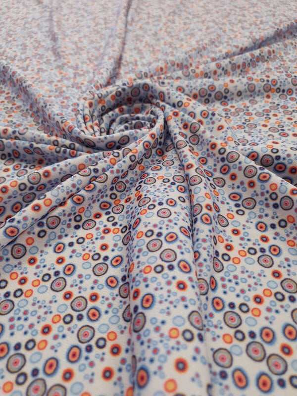 Blue Small Circles Print Lightweigh Jersey Crepe Fabric 4 Way Stretch