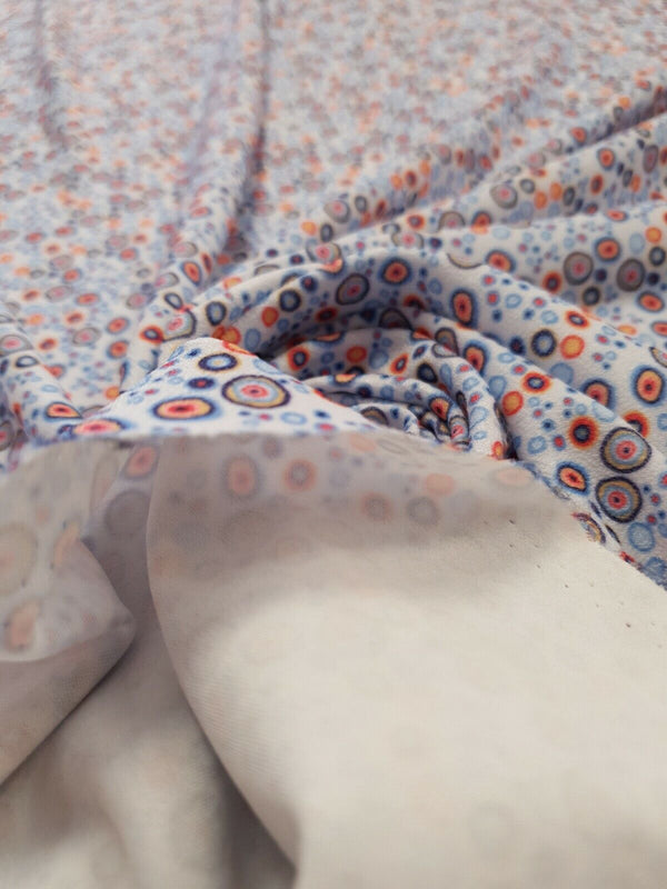 Blue Small Circles Print Lightweigh Jersey Crepe Fabric 4 Way Stretch