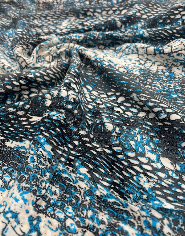 Blue Snake Mix 100% Viscose Non Stretch Fabric