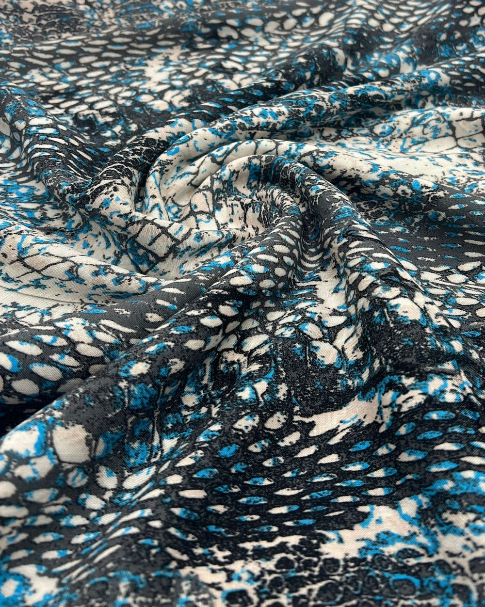 Blue Snake Mix 100% Viscose Non Stretch Fabric