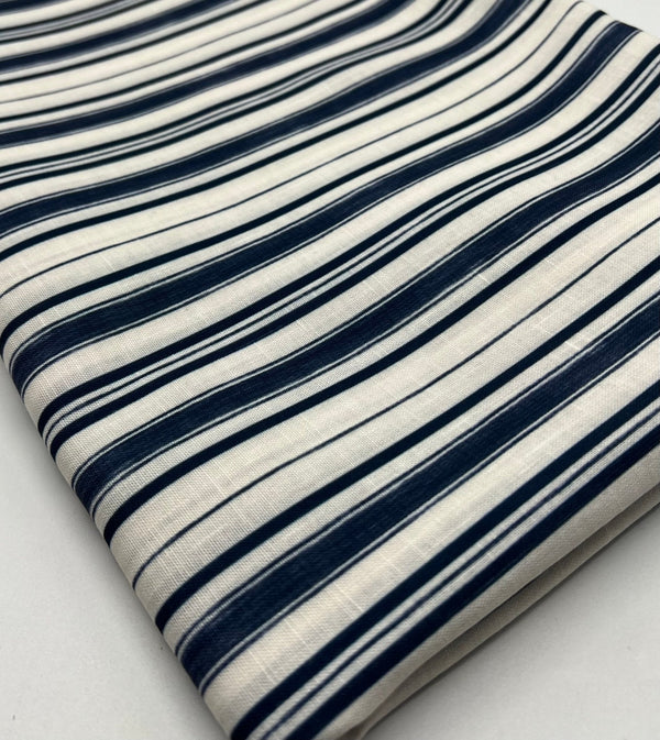 Blue Stripe Linen Look Non Stretch Fabric