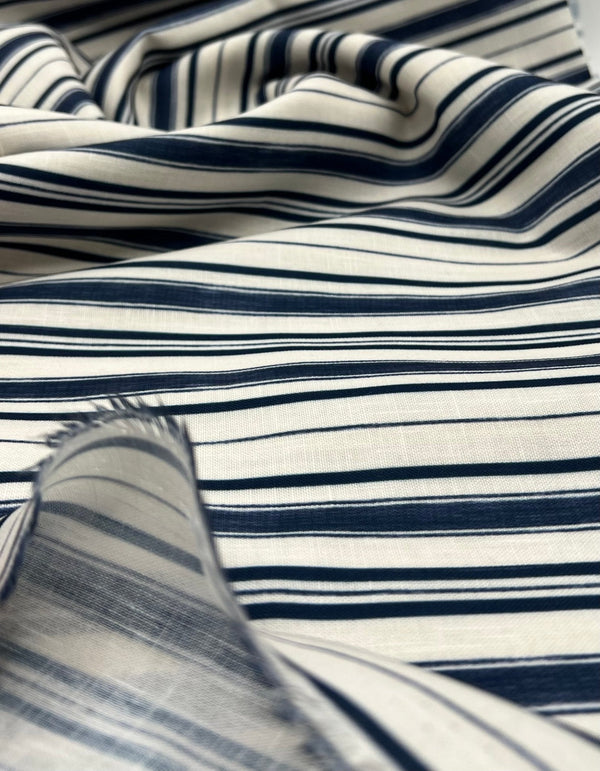 Blue Stripe Linen Look Non Stretch Fabric