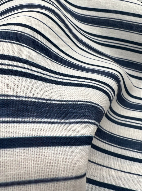 Blue Stripe Linen Look Non Stretch Fabric